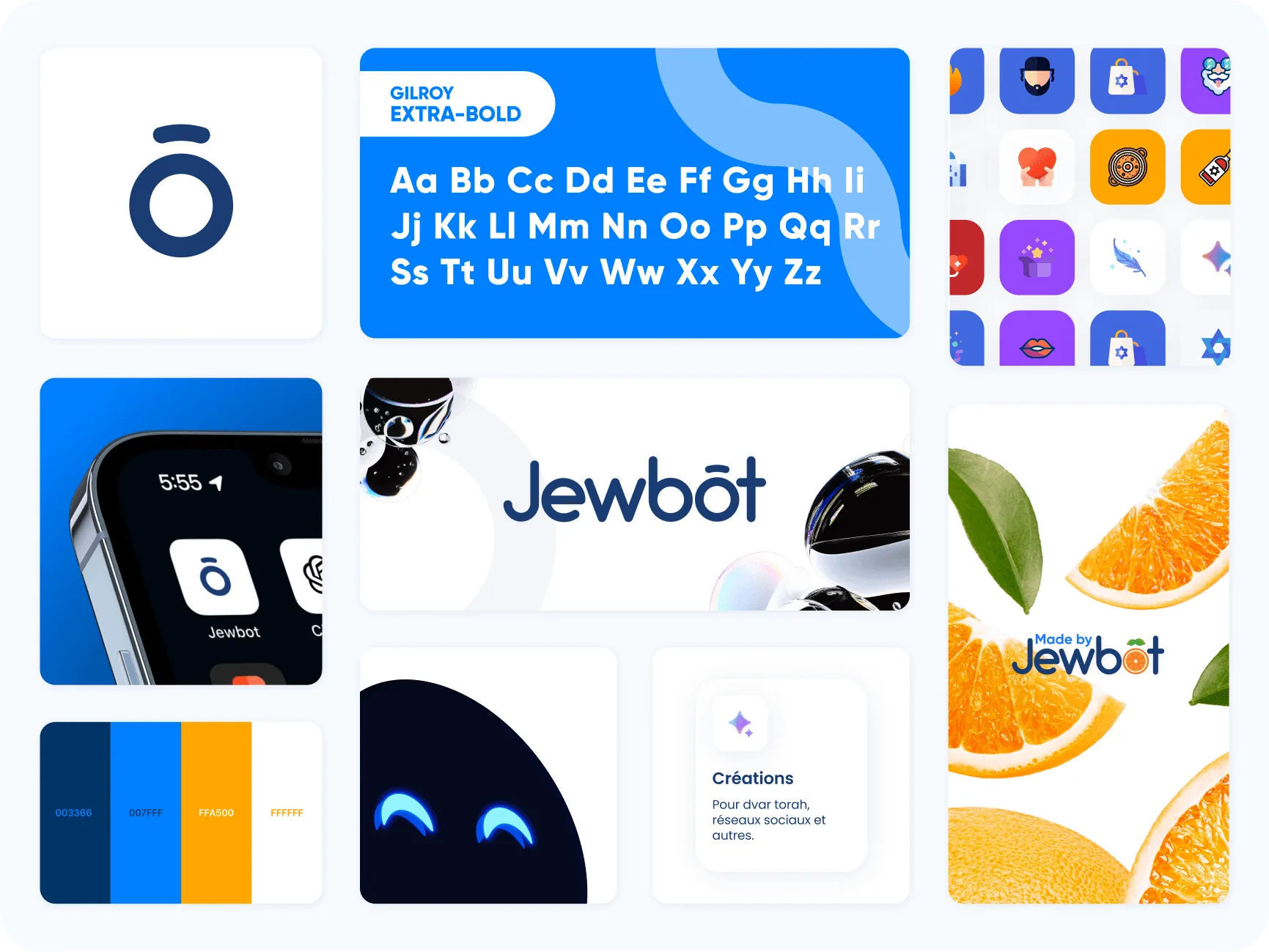 Design system de Jewbot : couleurs, typographie et icônes